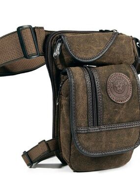 Men's Brown Canvas Crossbody Belt Bag with Front Pockets